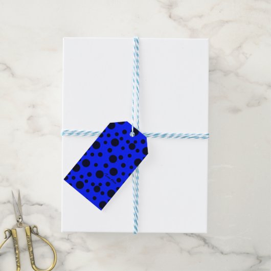 Modern Simple Black polka dot on Blue pattern Cadeaulabel (Met Touw)