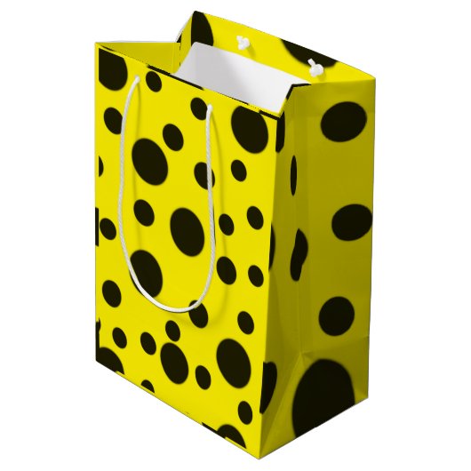 Modern Simple Black polka dot yellow pattern Medium Cadeauzakje (Achterkant Gekanteld)