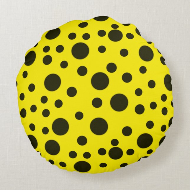 Modern Simple Black polka dot yellow pattern Rond Kussen (Achterkant)