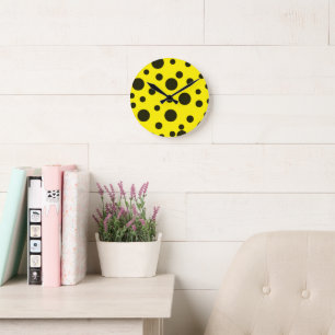 Modern Simple Black polka dot yellow pattern Ronde Klok