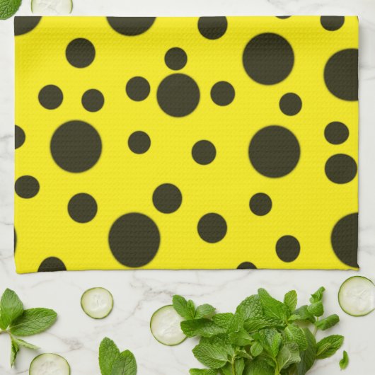 Modern Simple Black polka dot yellow pattern Theedoek (Gevouwen)