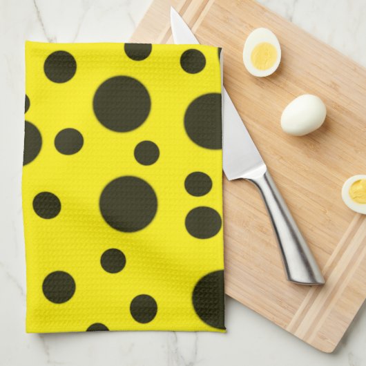 Modern Simple Black polka dot yellow pattern Theedoek (Quarter Fold)
