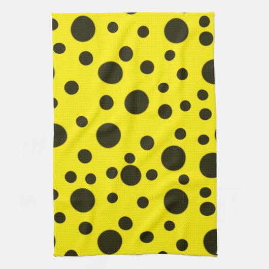 Modern Simple Black polka dot yellow pattern Theedoek (Verticaal)