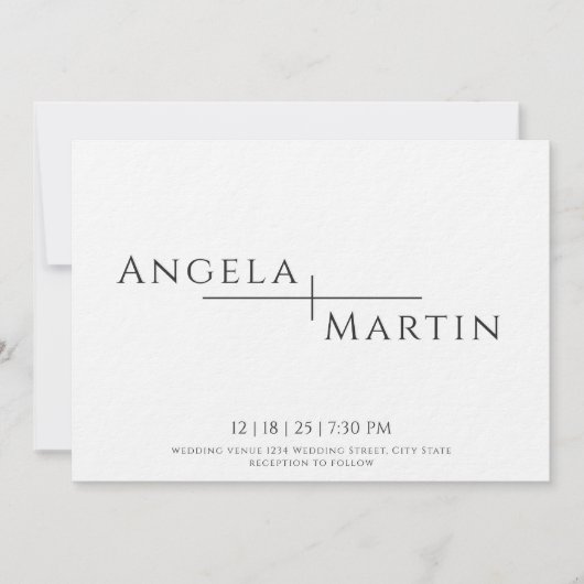 Modern Simple Black Wedding Invitation Kaart (Voorkant)