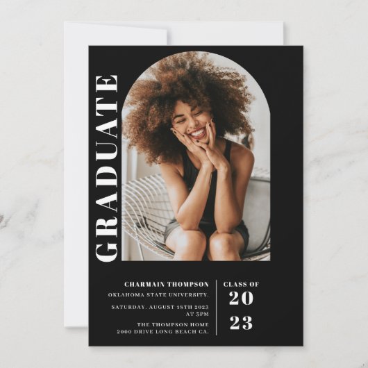 Modern Simple Black & White Arch Photo Afstuderen Kaart (Voorkant)