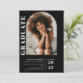 Modern Simple Black & White Arch Photo Afstuderen Kaart (Staand voorkant)