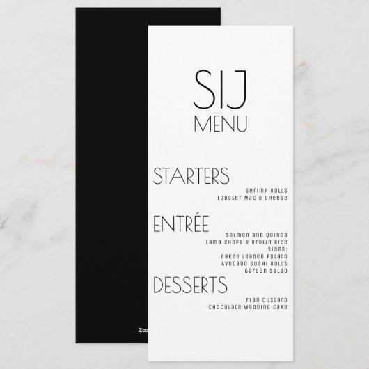 Modern Simple Black White Bold Weddenmenu Feestdagenkaart (Voorkant / Achterkant)