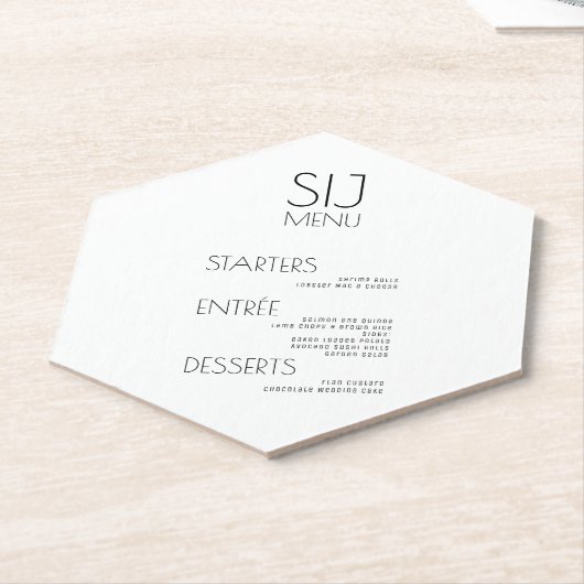 Modern Simple Black White Bold Weddenmenu Kartonnen Onderzetters (Schuin)