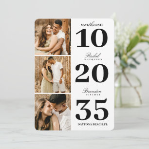 Modern Simple Black White Date Three Photo Wedding Save The Date