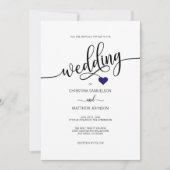 Modern Simple Black, White Navy Blue Heart Wedding Kaart (Voorkant)