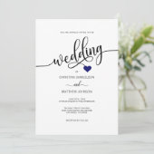 Modern Simple Black, White Navy Blue Heart Wedding Kaart (Staand voorkant)