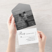 Modern Simple Black White Photo Wedding All In One Uitnodiging (Afscheurbaar)