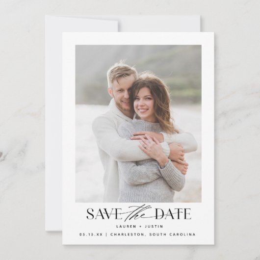 Modern Simple Black & White Photo Wedding Save The Date (Voorkant)