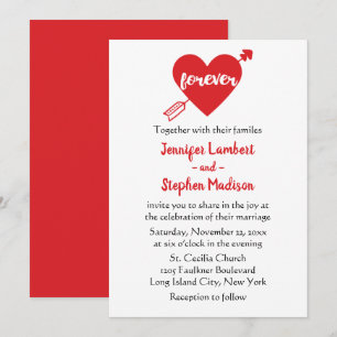 Modern Simple Black, White Red Heart Wedding Kaart