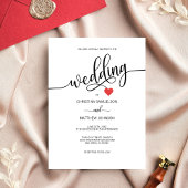 Modern Simple Black, White Red Heart Wedding Kaart