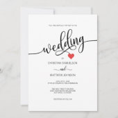 Modern Simple Black, White Red Heart Wedding Kaart (Voorkant)
