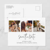 Modern Simple Black White Script 3 Photo Wedding S Aankondigingskaart (Voorkant / Achterkant)