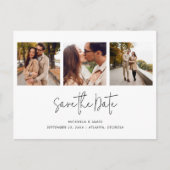 Modern Simple Black White Script 3 Photo Wedding S Aankondigingskaart (Voorkant)