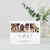 Modern Simple Black White Script 3 Photo Wedding S Aankondigingskaart (Staand voorkant)