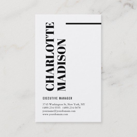 Modern Simple Black White Trendy Minimalist Plain  Visitekaartje (Voorkant)