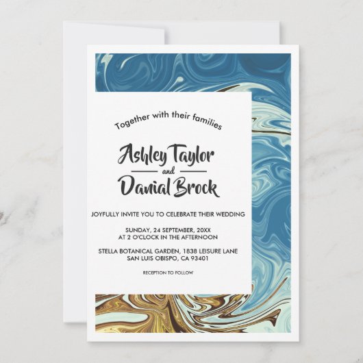Modern Simple Blue Abstract Art Typography Wedding Kaart (Voorkant)