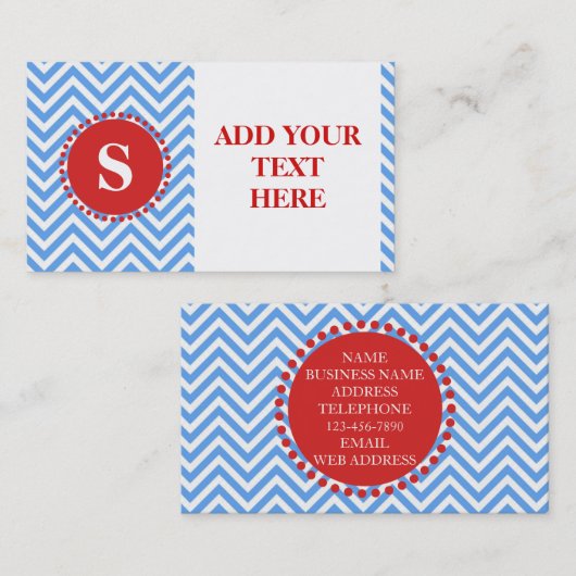 Modern Simple Blue Chevron Pattern Monogram Visitekaartje (Voorkant / Achterkant)