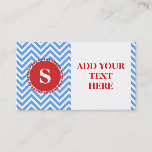 Modern Simple Blue Chevron Pattern Monogram Visitekaartje