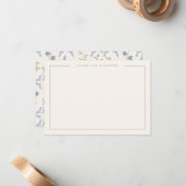 Modern Simple Blue Floral Flat Note Card Notitiekaartje (Voorkant / Achterkant in situ)