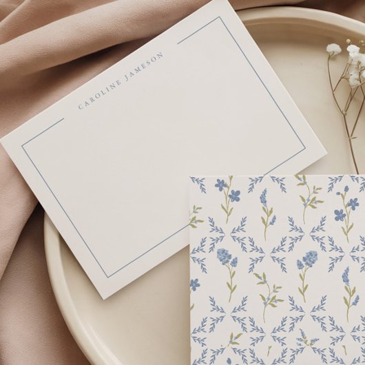 Modern Simple Blue Floral Flat Note Card Notitiekaartje