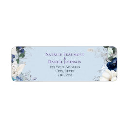 Modern Simple Blue Floral Wedding Etiket