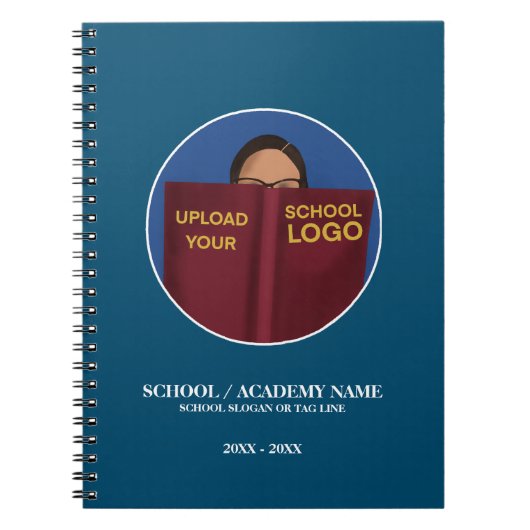 Modern Simple Blue School Logo | Lijn Label Planne Notitieboek (Voorkant)