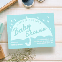 Modern Simple Blue Umbrella Rain Baby shower