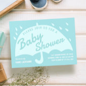 Modern Simple Blue Umbrella Rain Baby shower Kaart