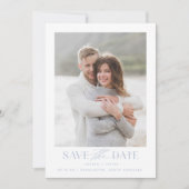Modern Simple Blue & White Photo Wedding Save The Date (Voorkant)