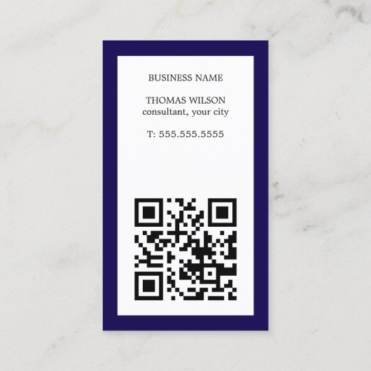 Modern Simple Blue White QR Code Consultant Visitekaartje (Achterkant)