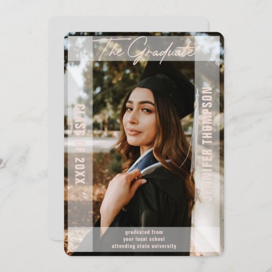 Modern Simple Blush Vellum Foto Afstuderen Aankondiging (Voorkant / Achterkant)