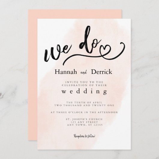 Modern Simple Blush We doen Typografie Huwelijk Kaart (Voorkant / Achterkant)
