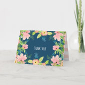 Modern Simple Boho Roos Pink Navy Floral bedankt (Voorkant)