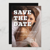 Modern Simple Bold Script Elegant Photo Wedding Save The Date (Voorkant / Achterkant)