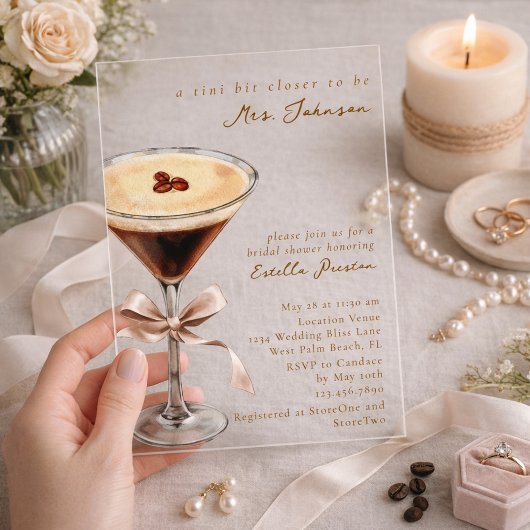 Modern Simple Bow Espresso Martini Bridal Shower Acryl Uitnodigingen