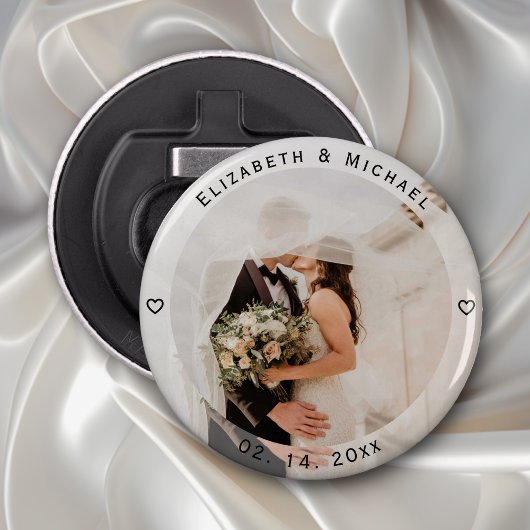 Modern Simple Bride and Groom Photo Wedding Favor Button Flesopener