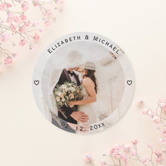 Modern Simple Bride and Groom Photo Wedding Favor Ronde Sticker