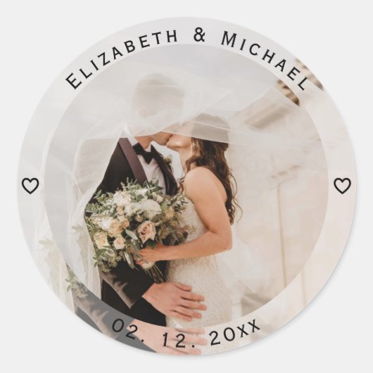 Modern Simple Bride and Groom Photo Wedding Favor Ronde Sticker (Voorkant)