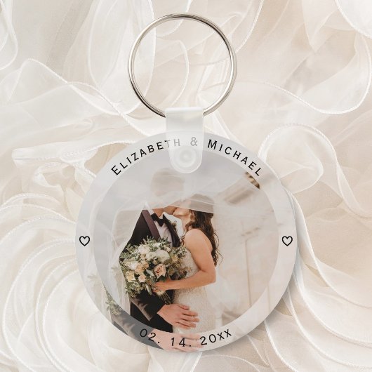 Modern Simple Bride and Groom Photo Wedding Favor Sleutelhanger