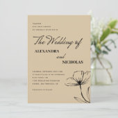 Modern Simple Brown Neutral Floral Wedding Kaart (Staand voorkant)