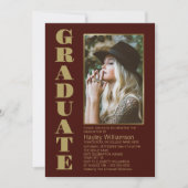 Modern Simple Burgundy Gold Photo Graduparty Kaart (Voorkant)