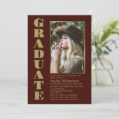 Modern Simple Burgundy Gold Photo Graduparty Kaart (Staand voorkant)