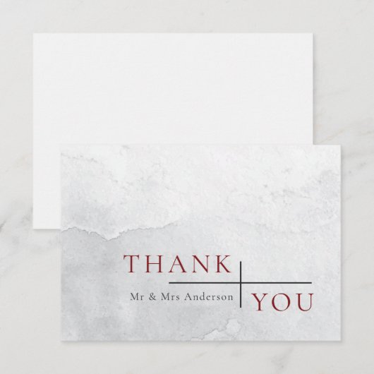 Modern Simple Burgundy Grey Waterverf Wedding Bedankkaart (Voorkant / Achterkant)