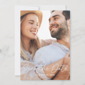 Modern Simple Burgundy Photo Calligraphy Script Save The Date (Voorkant)