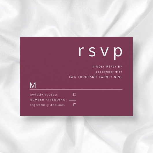 Modern Simple Burgundy Wedding RSVP Kaartje